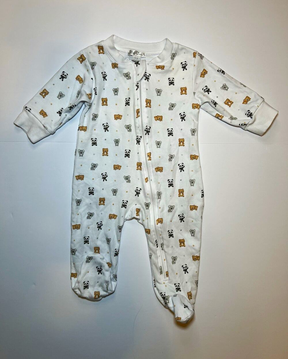 Kissy Kissy Neutral Baby infant Bear Bedlam Print Footie with Zipper 6-9 Months